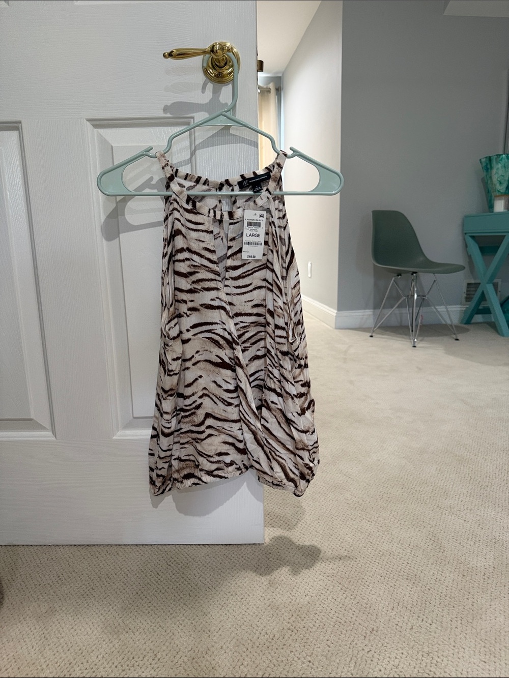 INC International Concepts Animal Print Halter Tank Top - Beige Brown